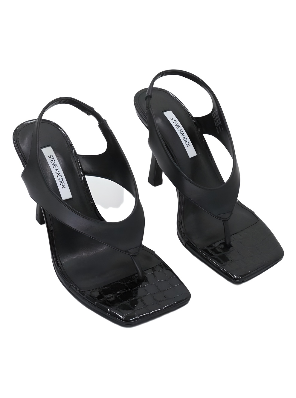 Steve Madden Womens Improv Black Lizard Embossed Leather Thong Sandals Size 6.5M